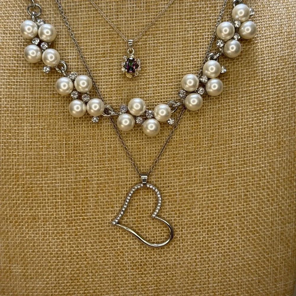 Romantic Pearlcore Y2K‎ Aesthetic Silver Necklace Lot of 3 from Unbranded